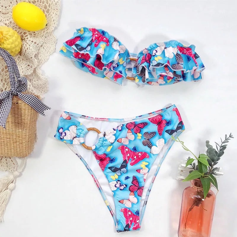 Bikini con farfalle celeste