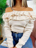 Maglione con scollo e dettaglio in catena beige