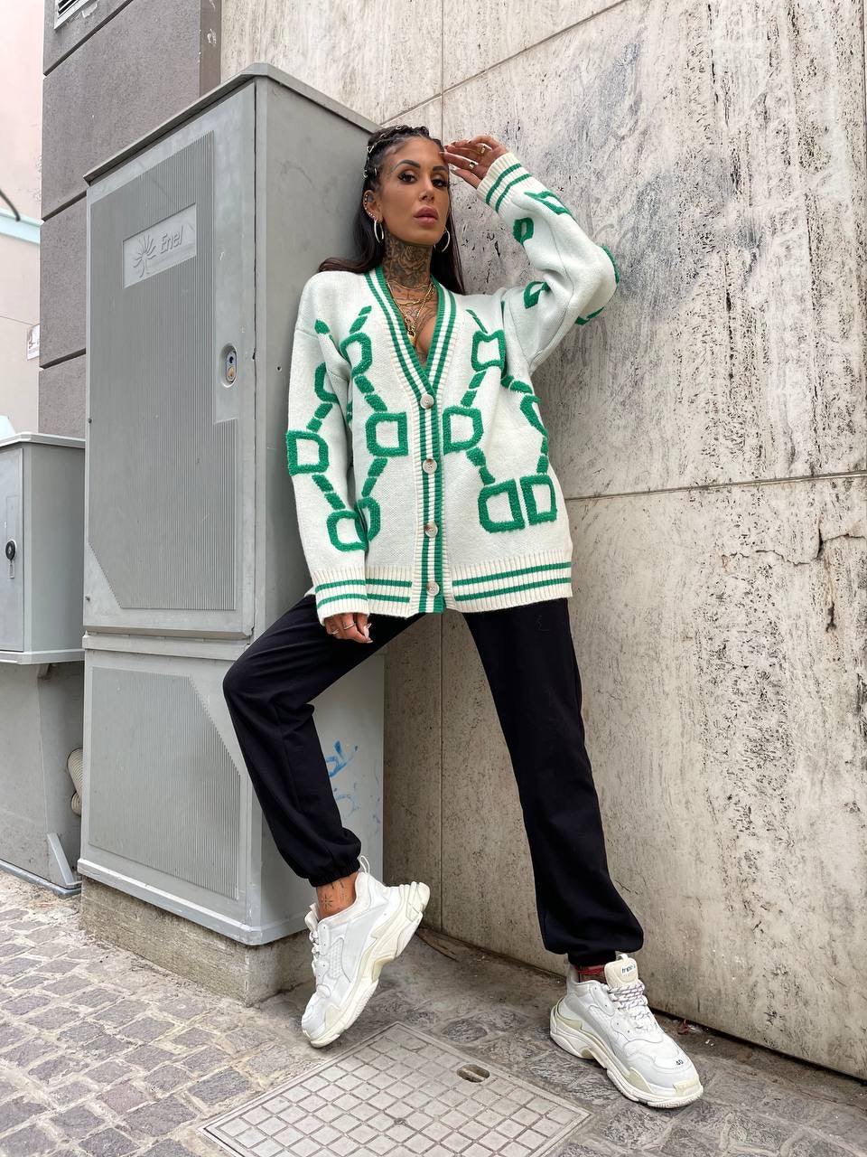 Cardigan influencer verde Top quality