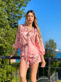 Completo short e camicia fiorata rosa