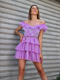 Abito a balze in tulle lilla