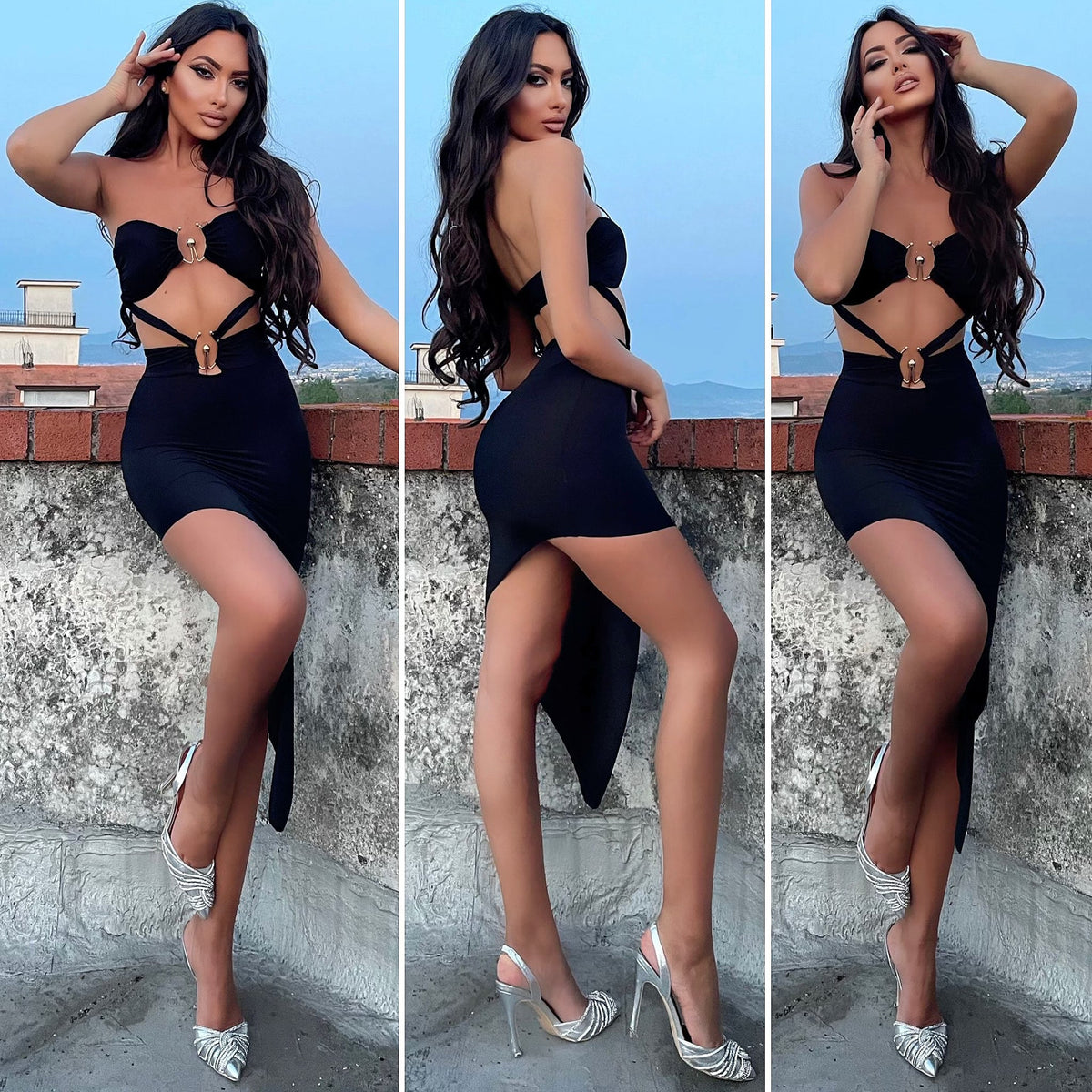 Abito nero con anelli oro
