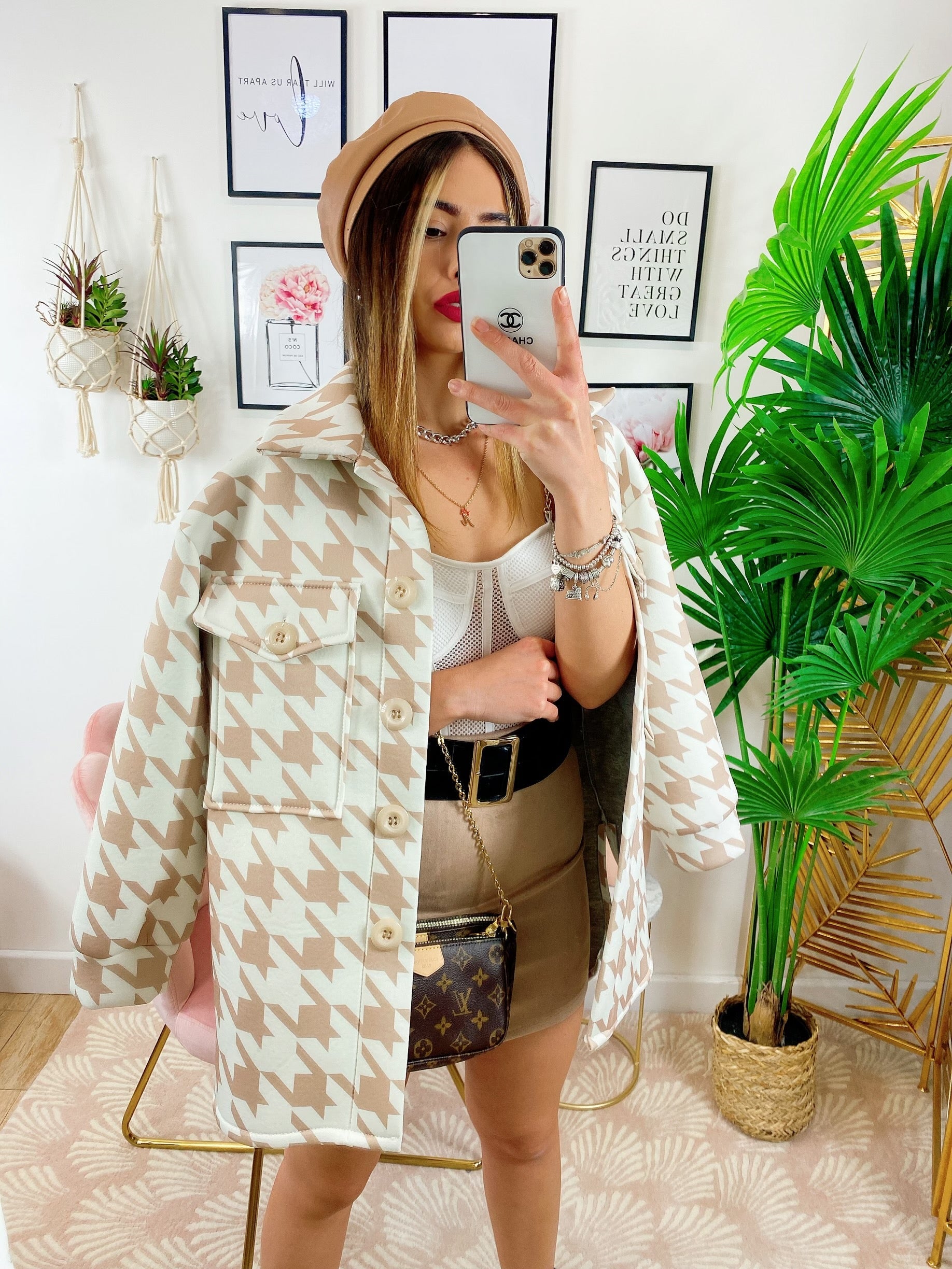 Giaccone pied de poule Beige