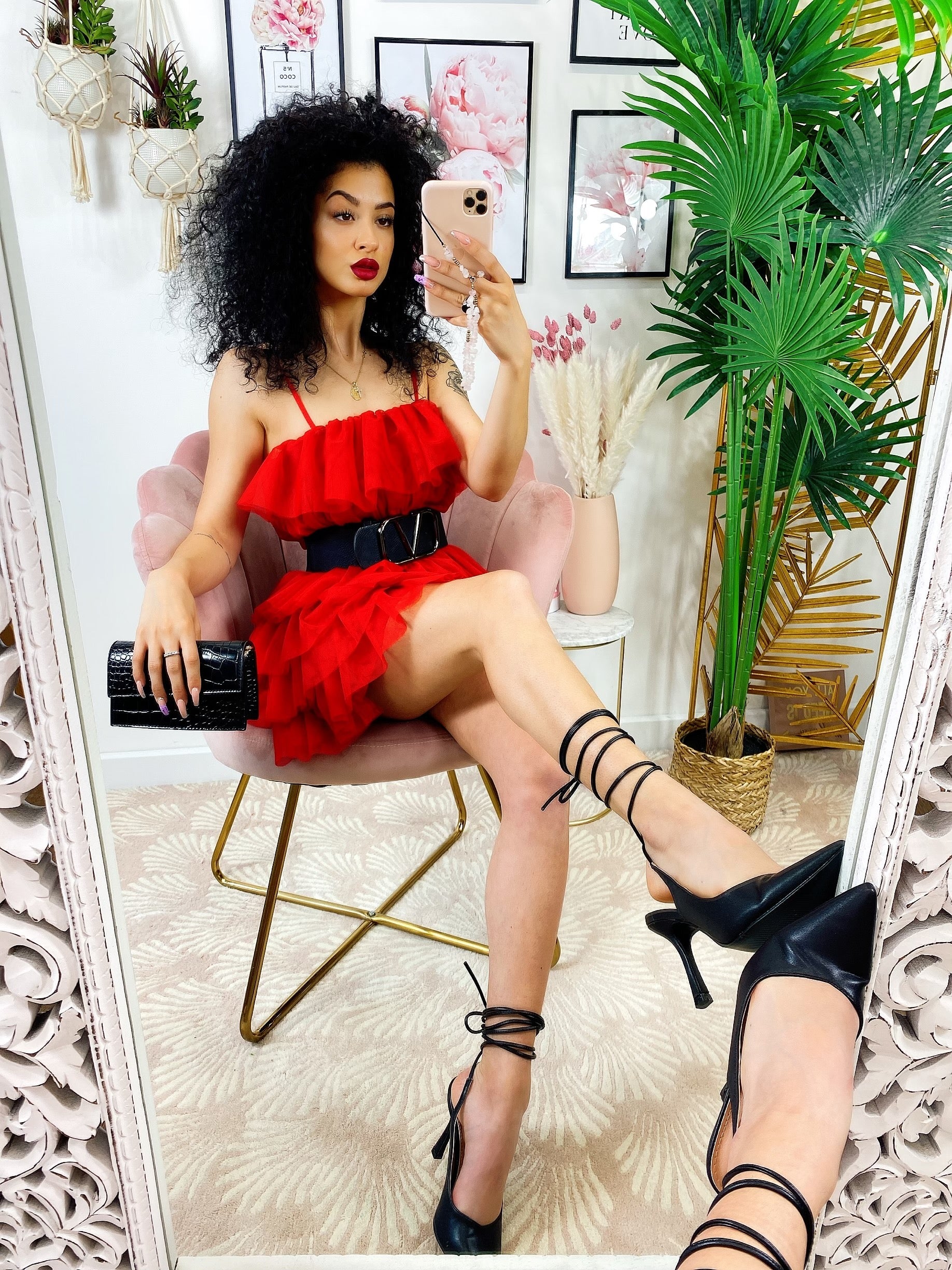 Abito in tulle a balze Venere rosso