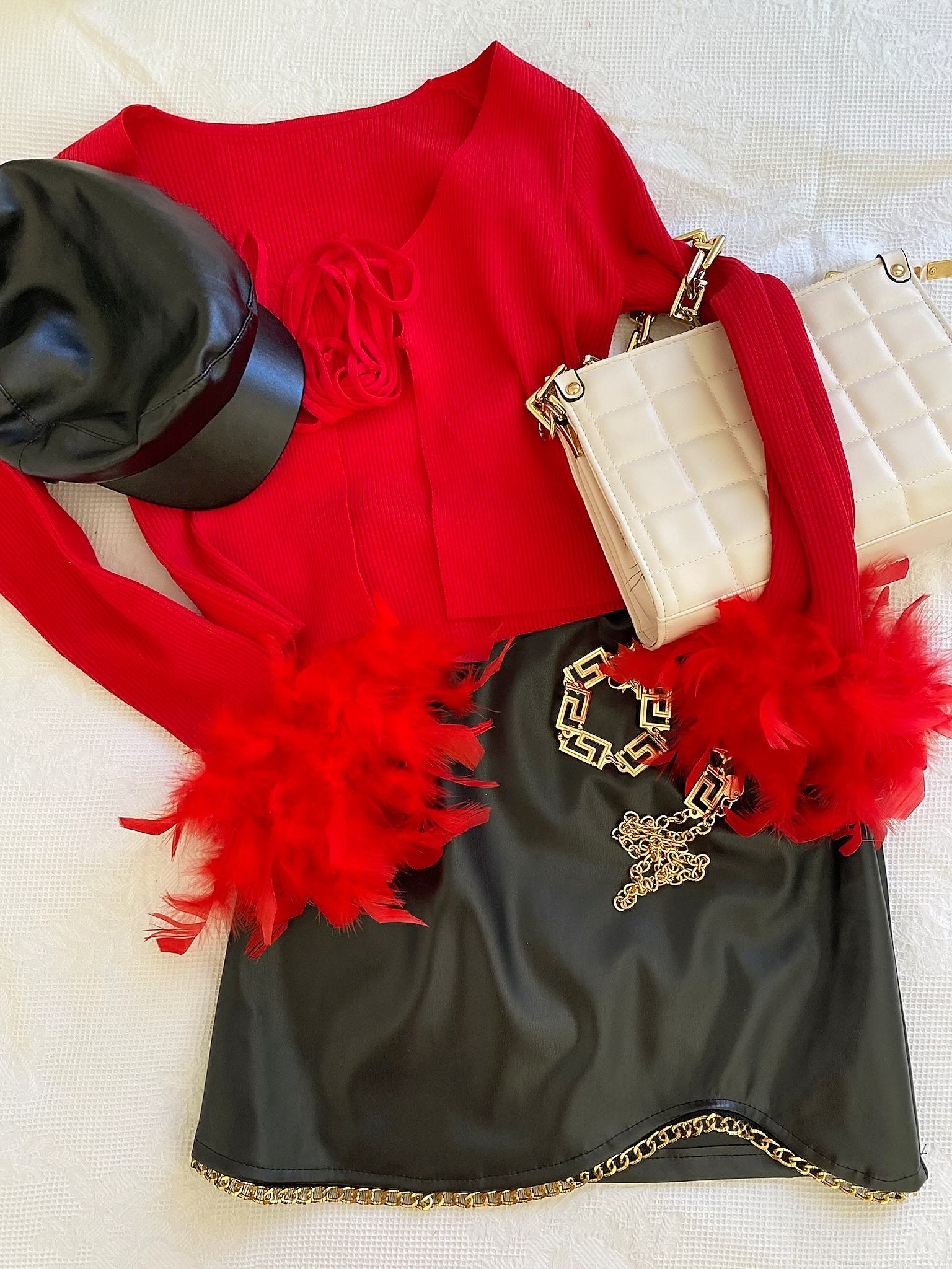 Maglia crop con piume Rosse