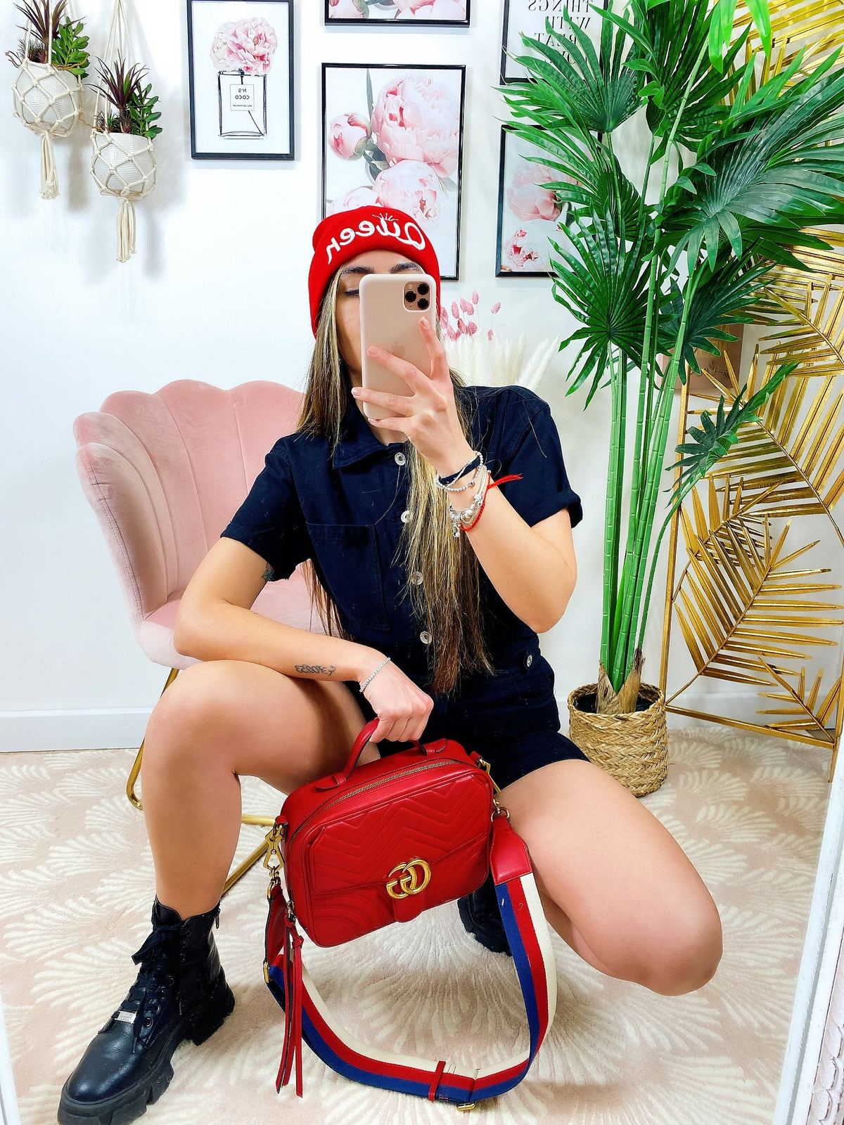 Tutina in jeans nera con tasche