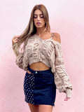 Gonna di jeans con borchie e trasparenze nera
