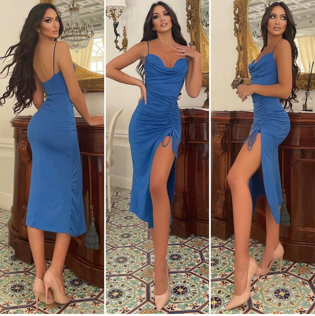 Abito aderente midi blu
