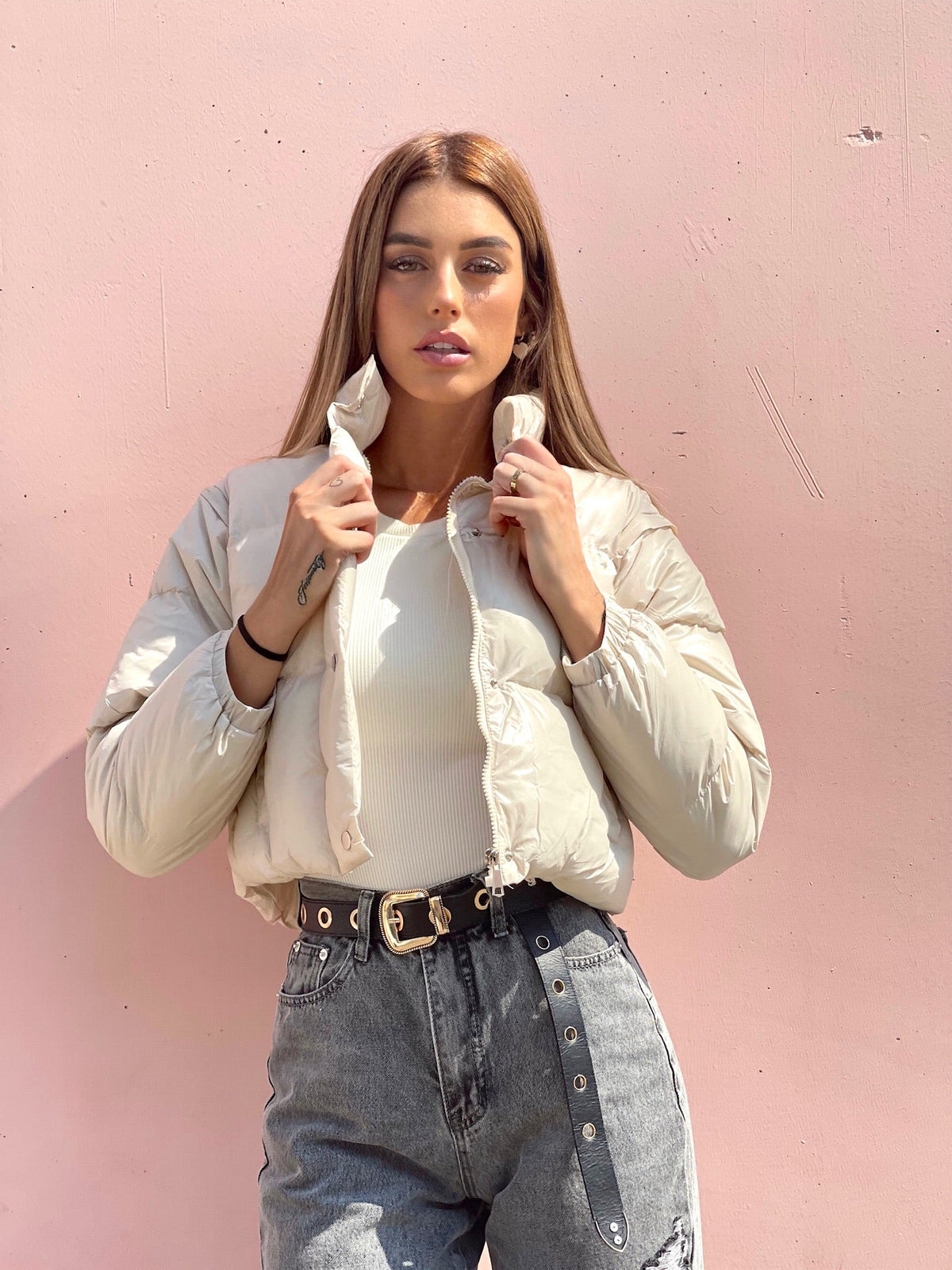 Piumino Crop beige