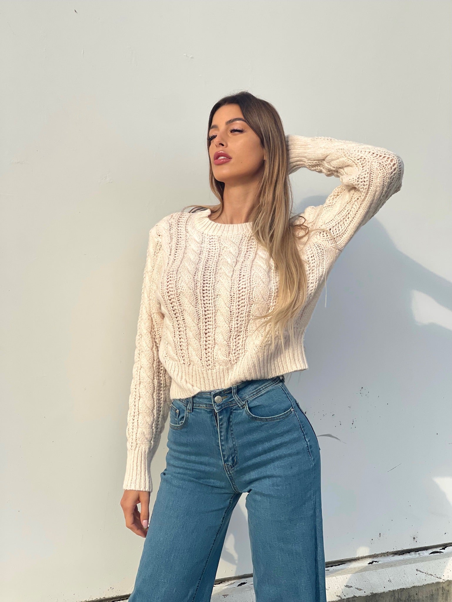 Maglione a trecce Panna