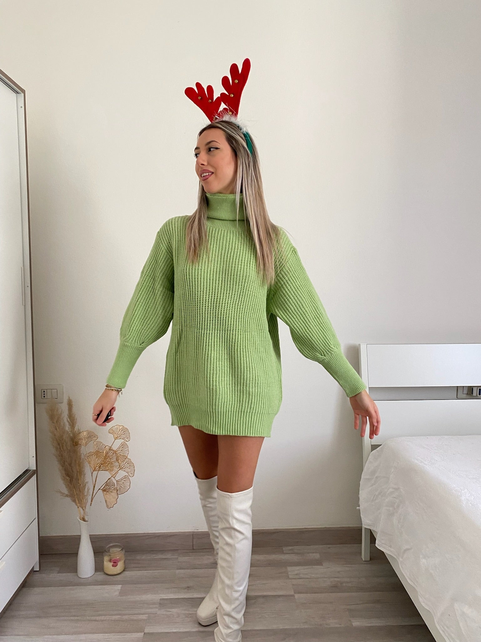 Maxi maglione top quality collo alto menta