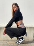 Jeans nero con doppia catena argento
