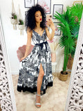 Abito con maxi spacco  bianco e nero con fusciacca