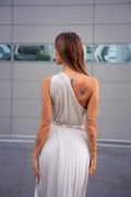 Abito monospalla glitter bianco/argento