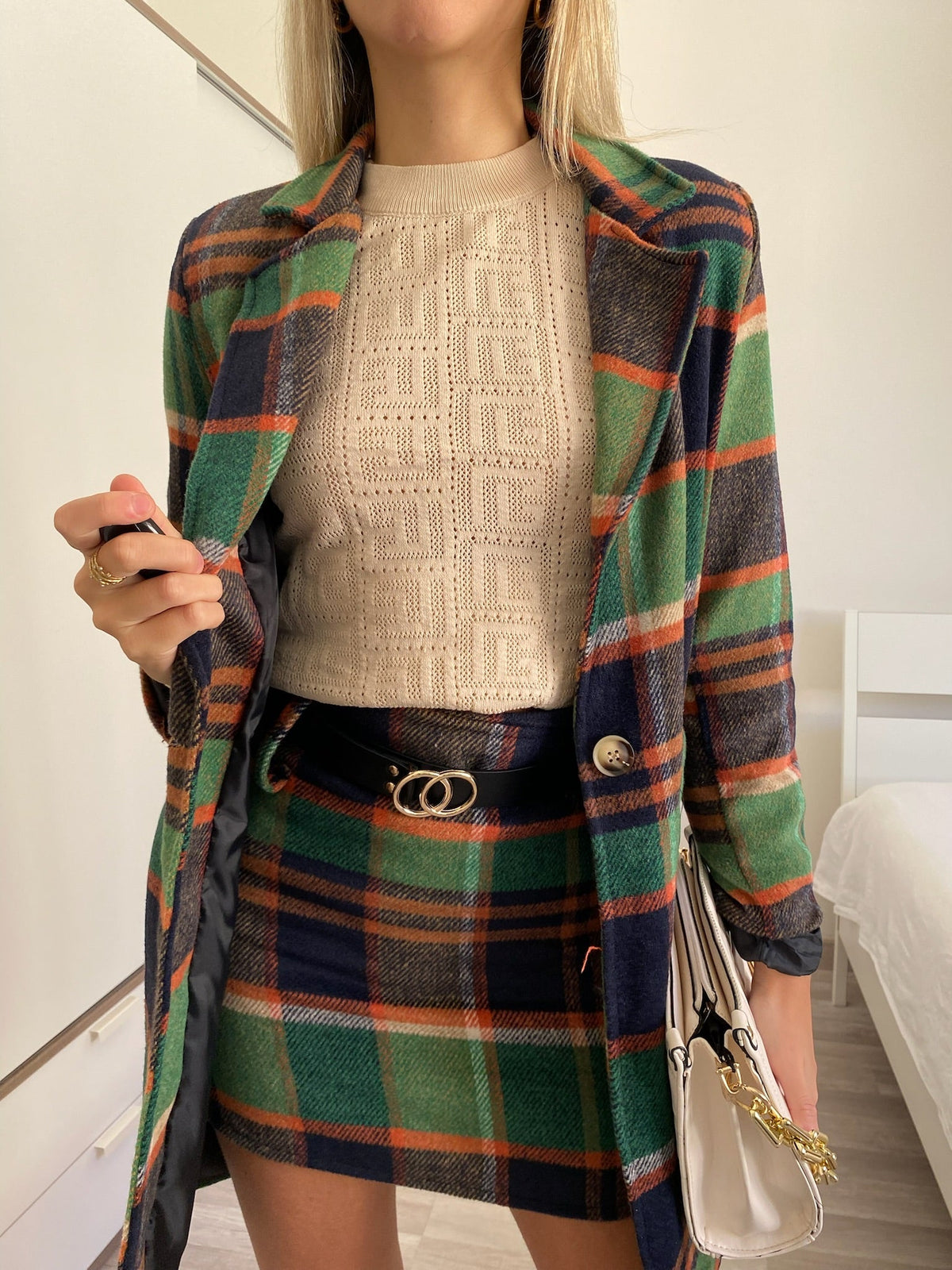 Cappotto check trama verde