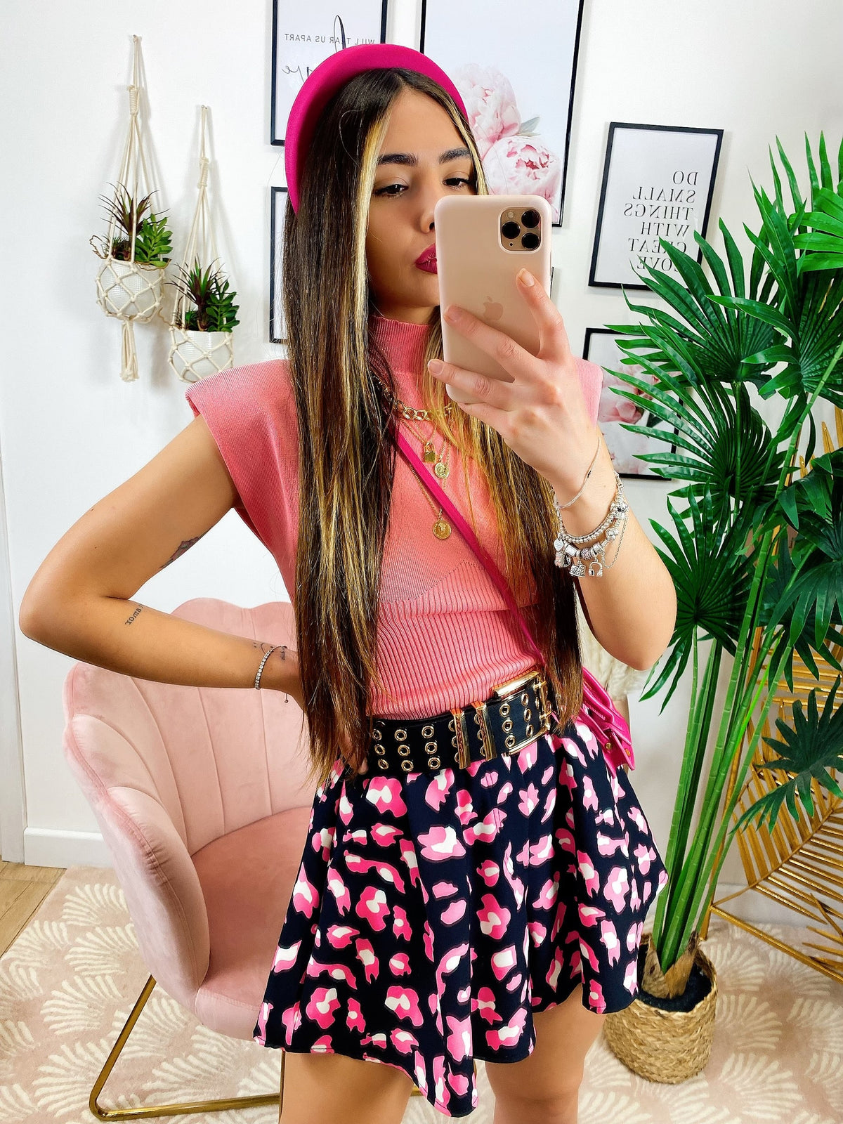 Short maculato con dettagli Rosa