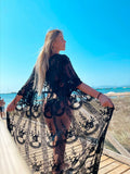 Pareo/kimono lungo in pizzo nero