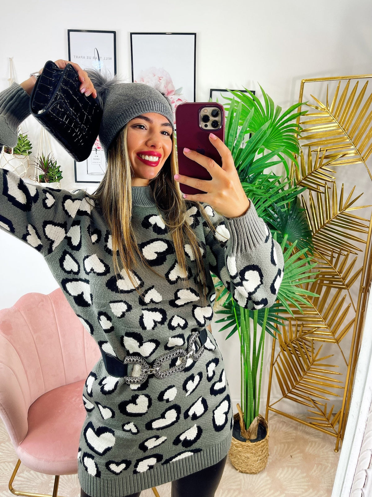 Maxi maglione morbidissimo con cuori Grigio