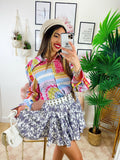 Camicia etnica dettaglio fucsia con borsetta