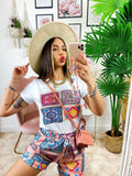 Completo etnico Short e t-shirt base Fuxia