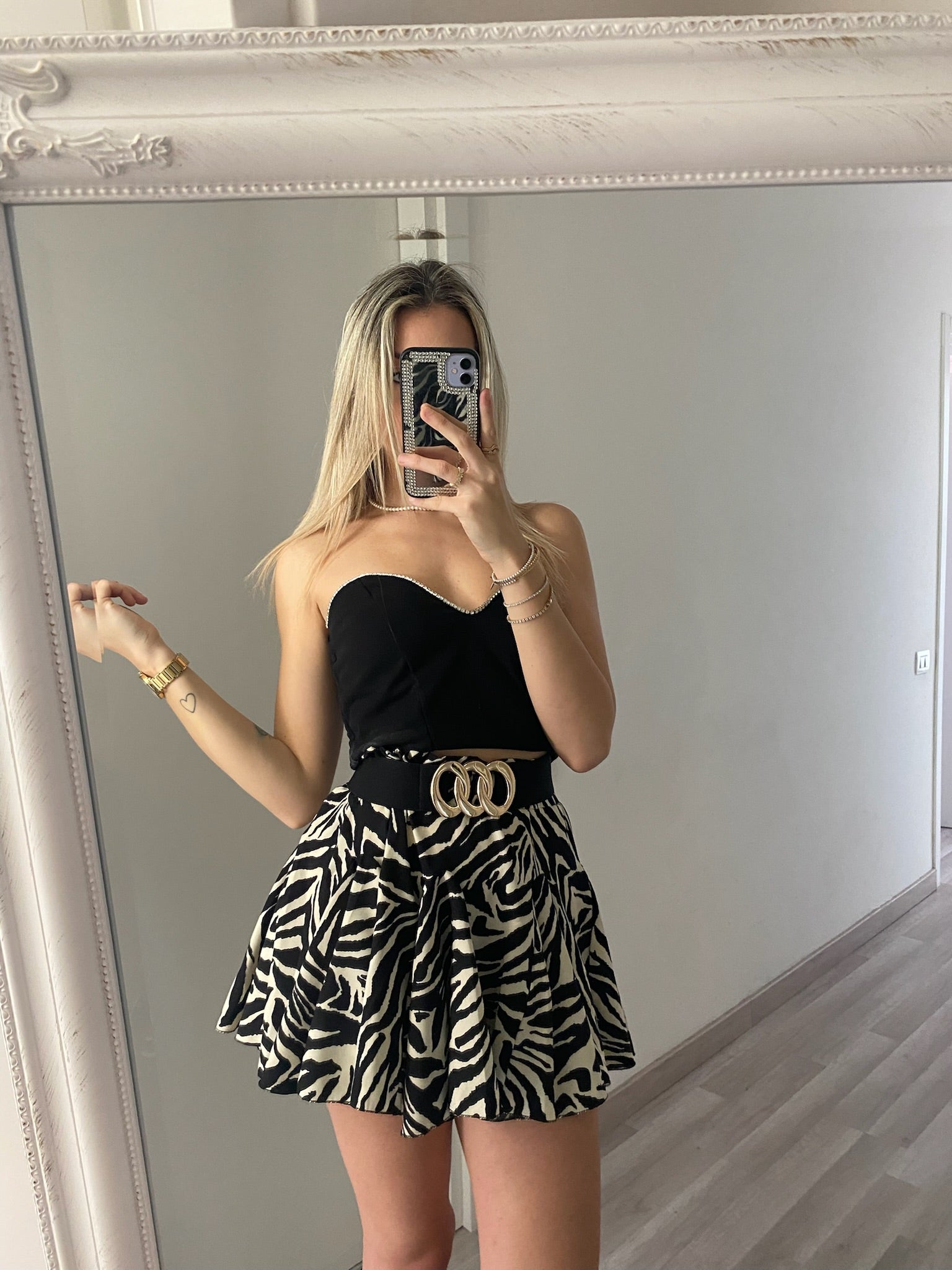 Gonna a ruota animalier bianca e nera