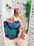 Gonna asimmetrica verde Fuxia blu