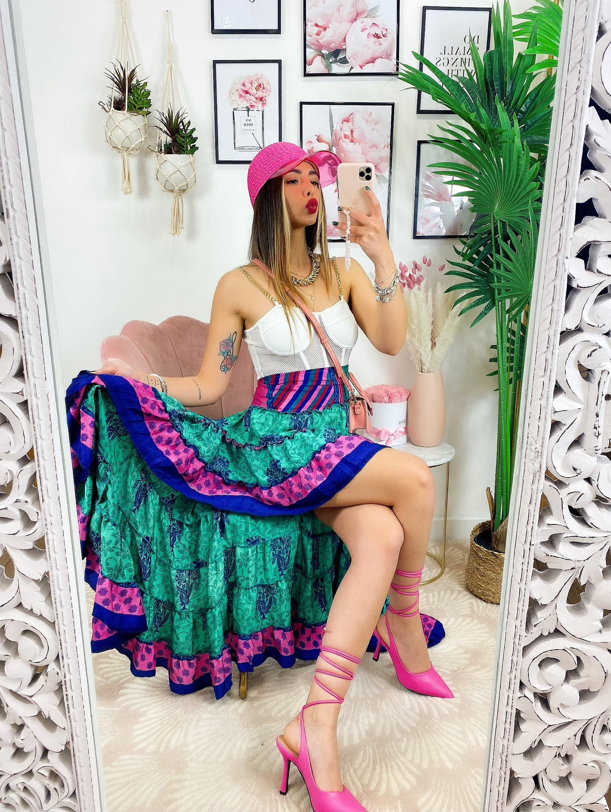 Gonna asimmetrica verde Fuxia blu