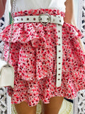 Gonna a balze con fiori rosa