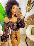 Body nero fiori camel