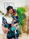 Cardigan con frange e cinta dettaglio Celeste