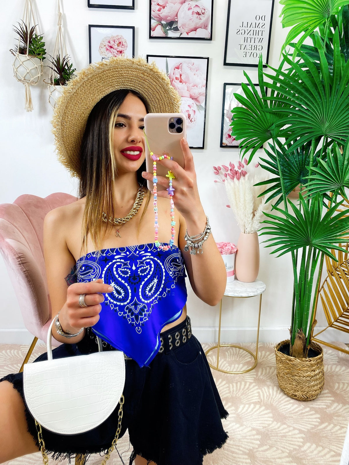 Top stampa bandana blu