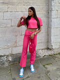 Completo maglia crop e pantalone Fuxia
