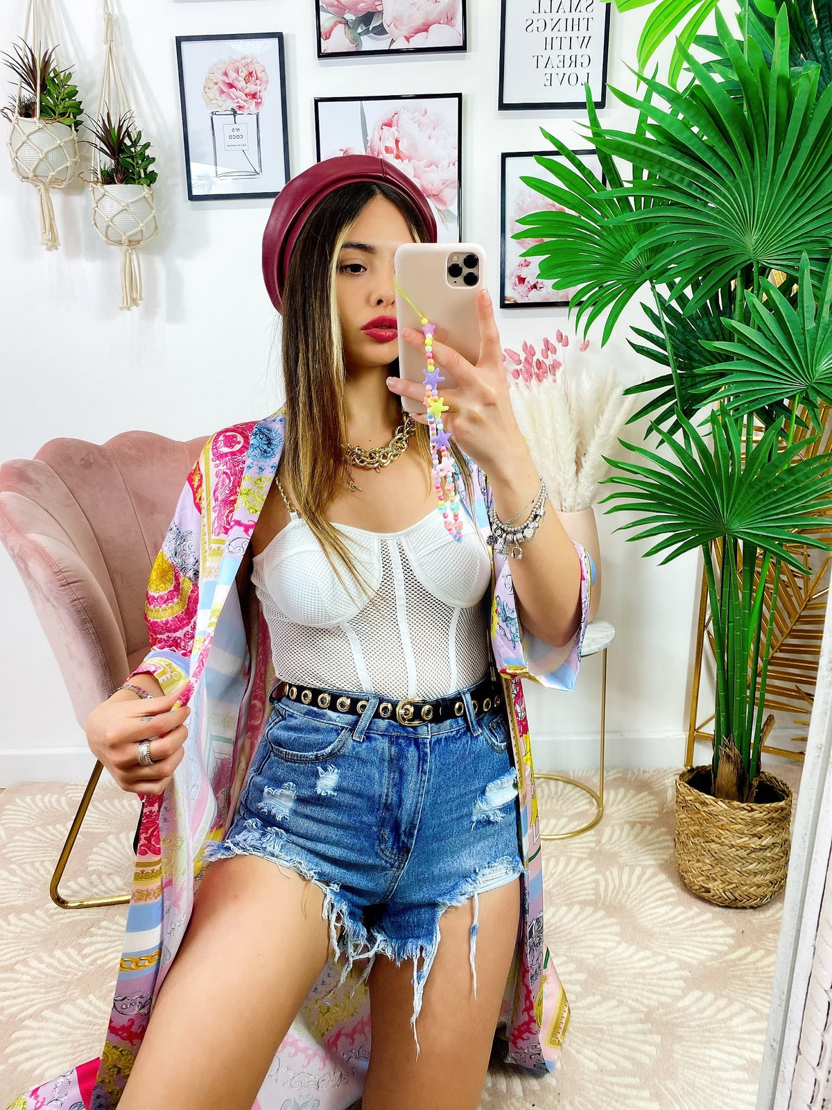 Kimono etnico celeste e fuxia