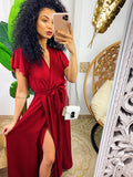 Abito lungo bordeaux con spacco