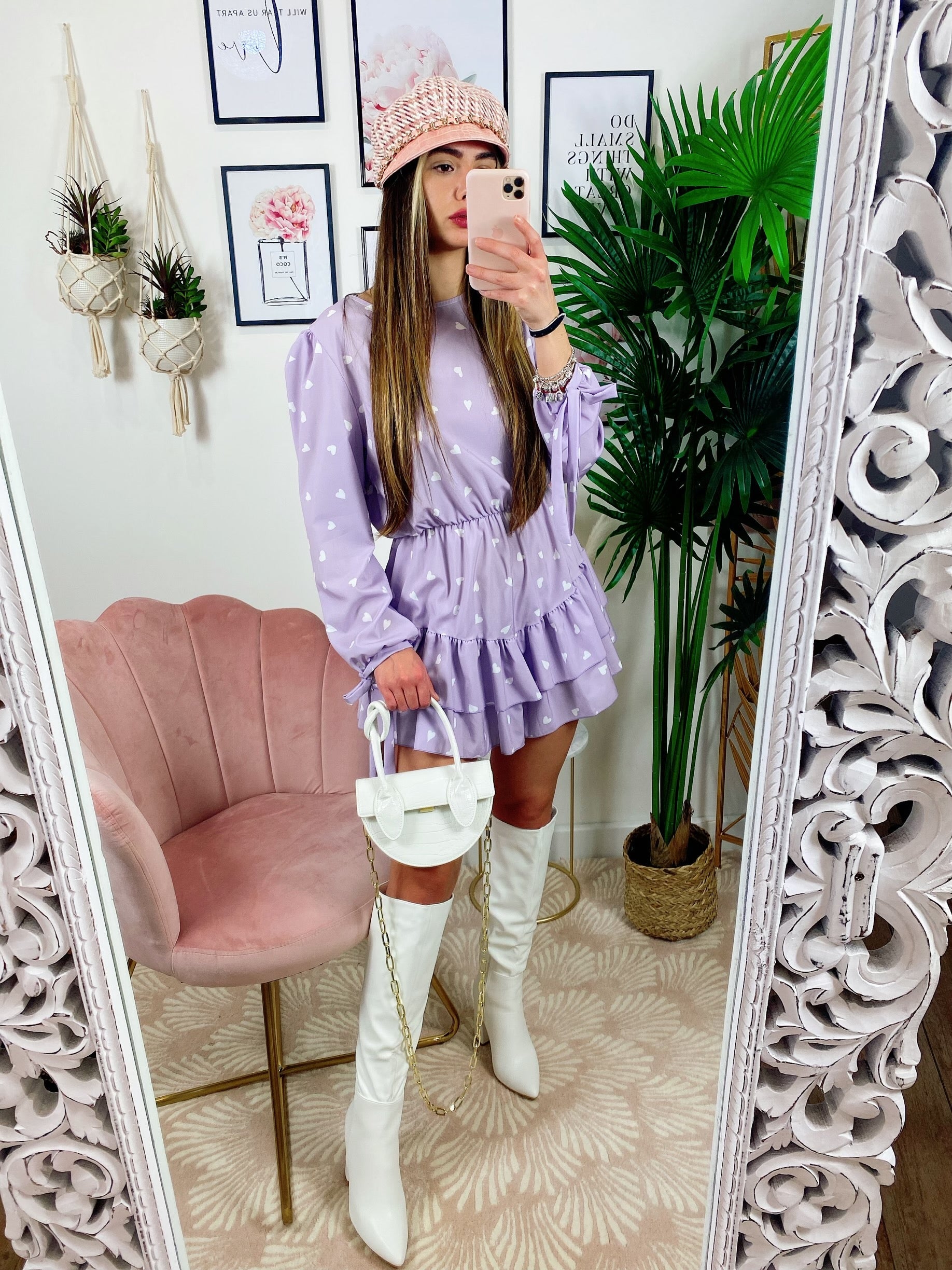 Tutina a Cuori con gonna a balze lilla