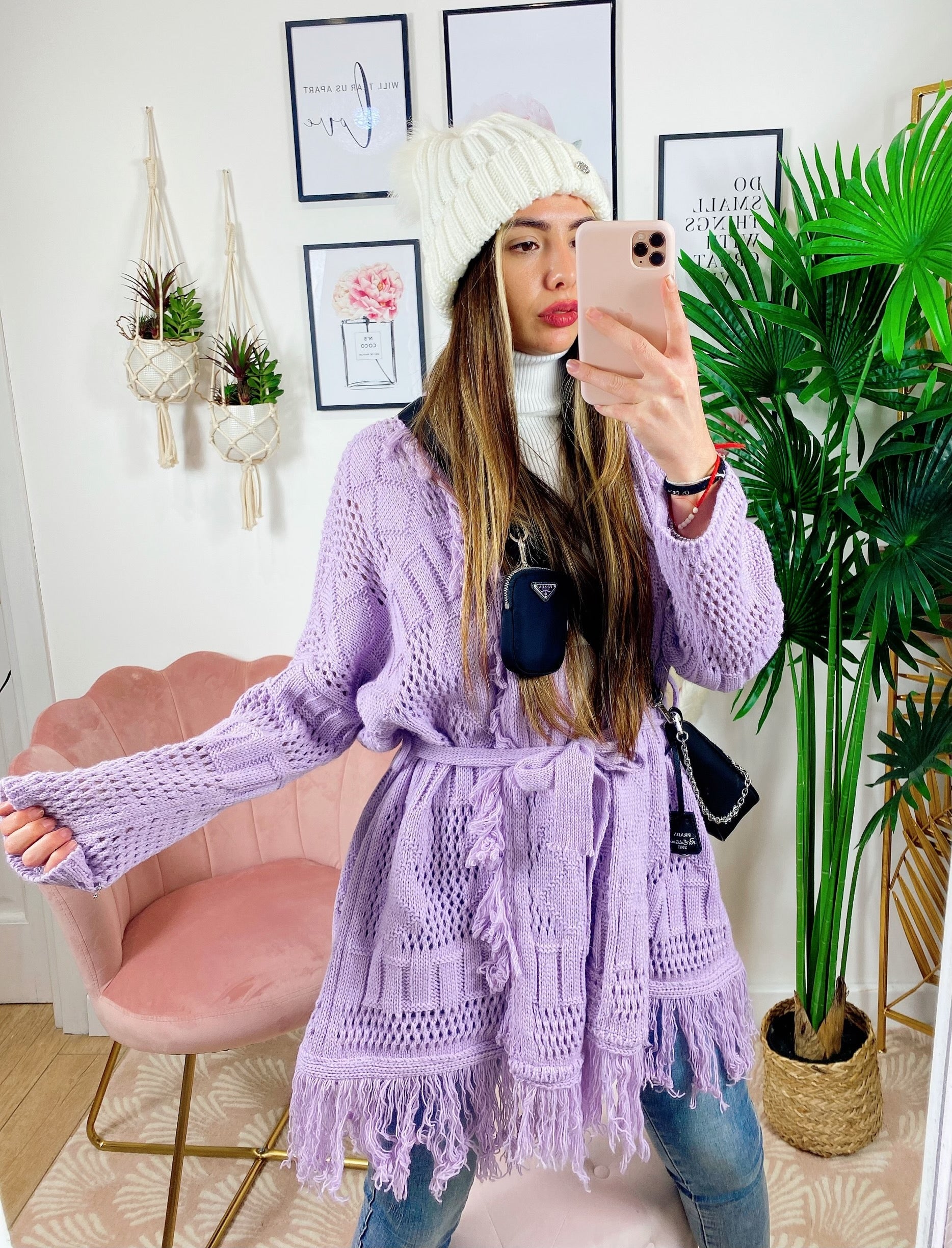 Cardigan sfrangiato lilla