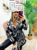 Cardigan con frange e cinta dettaglio Grigio nero