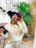 Maglione top quality collo a Camicetta e fiocco panna