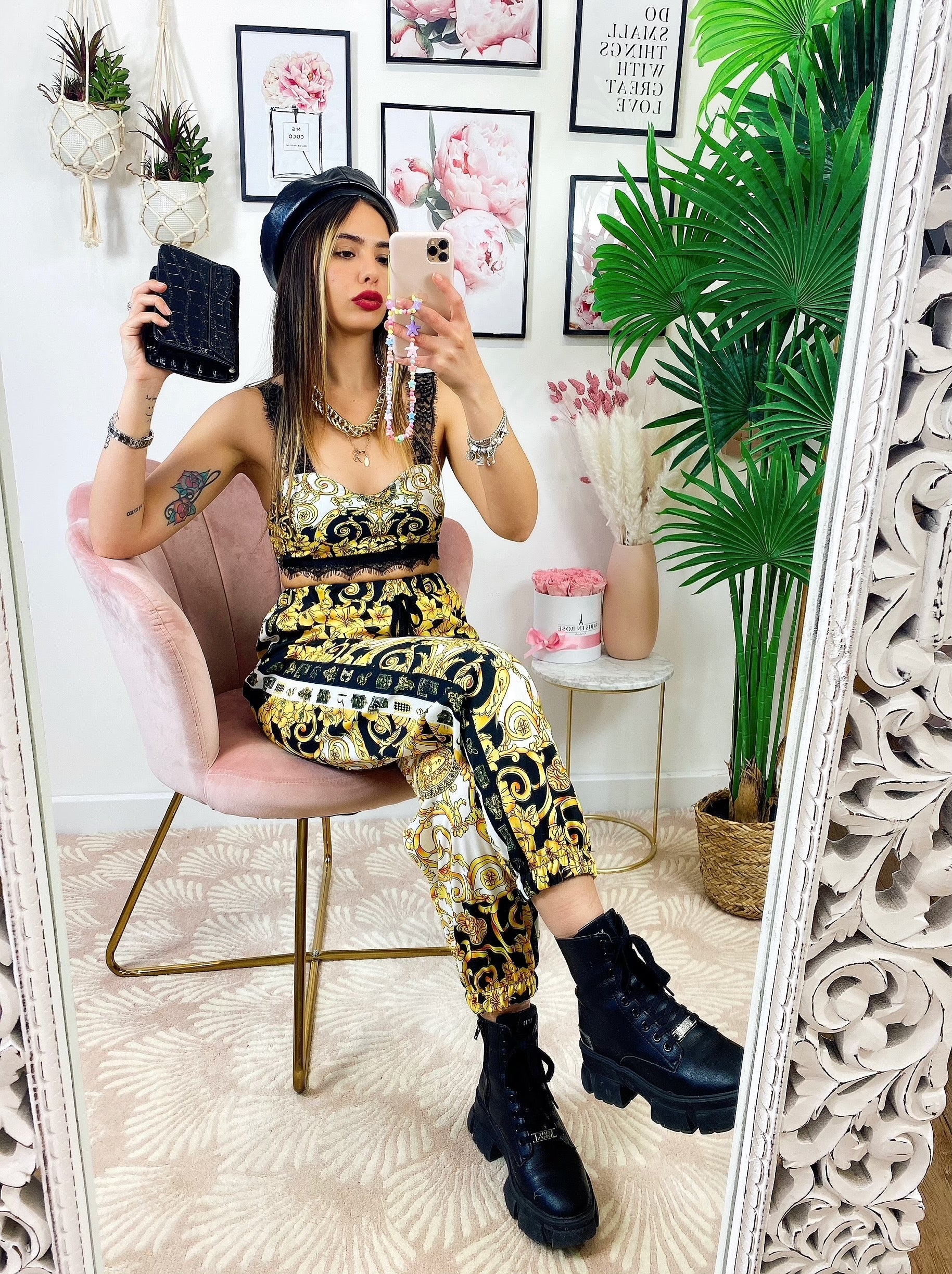 Completo Top e Pantalone etnico base Nera