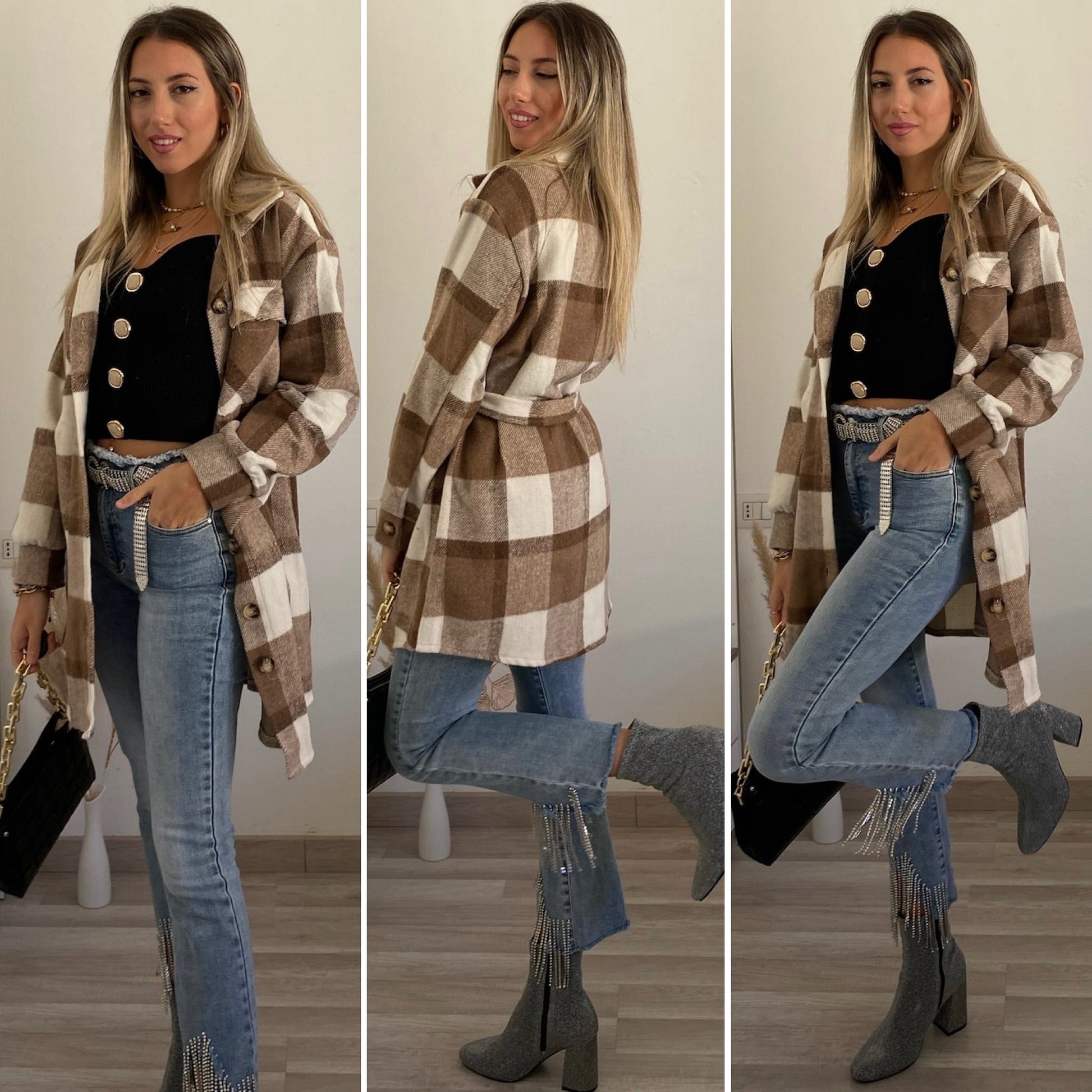 Giacca check choco nude