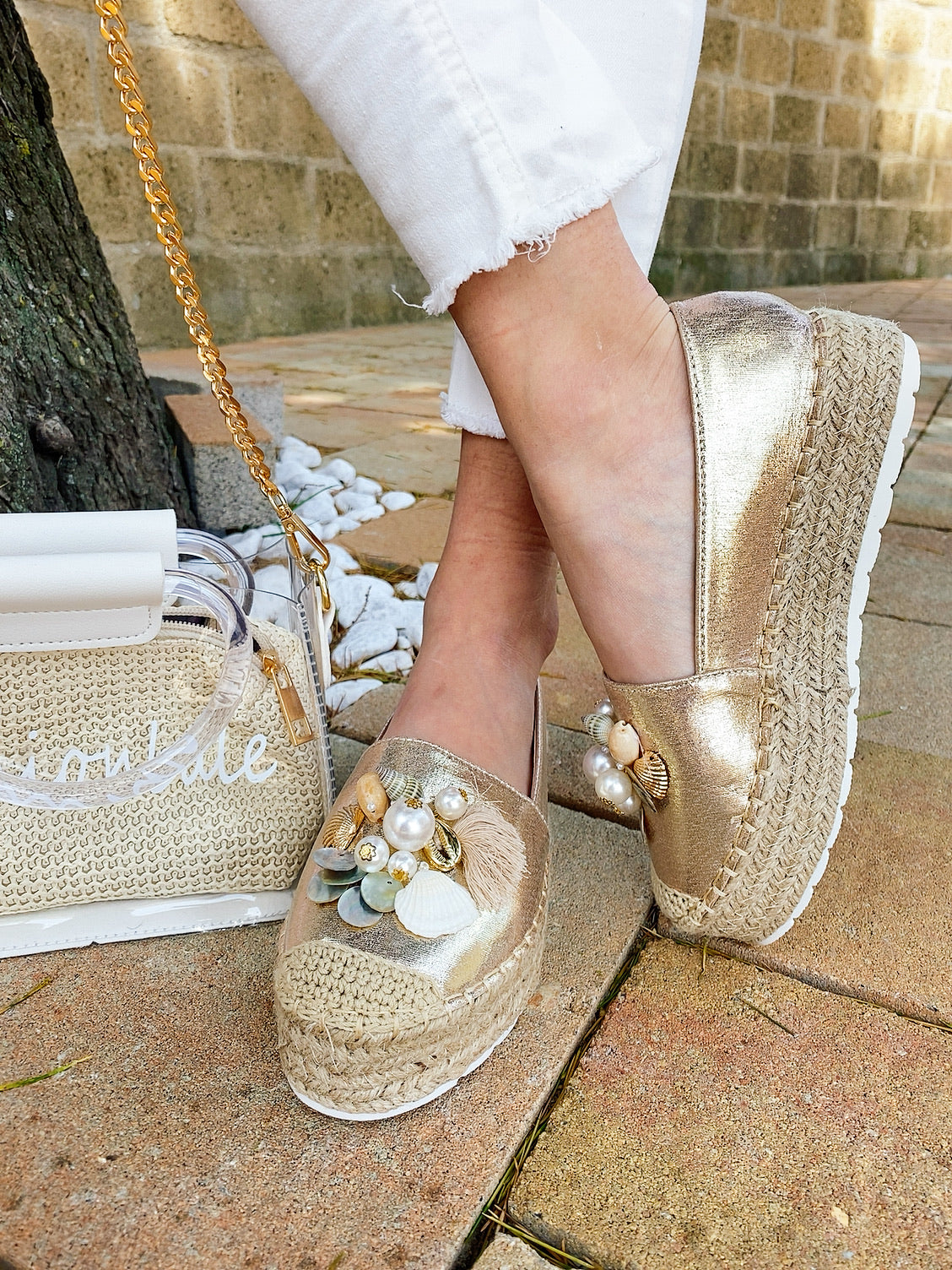 Espadrillas Gold con conchiglie