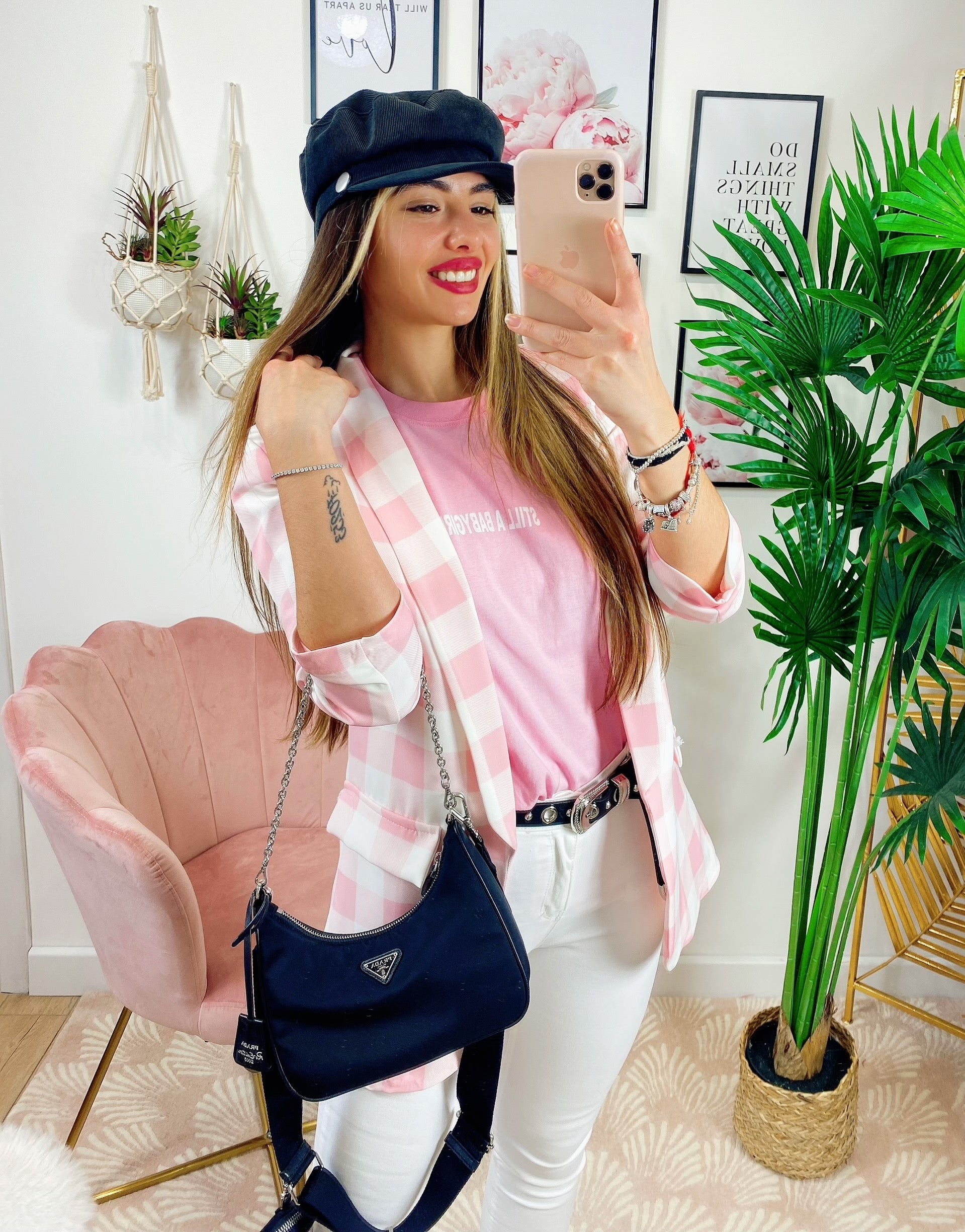 Giacca a Quadri Rosa