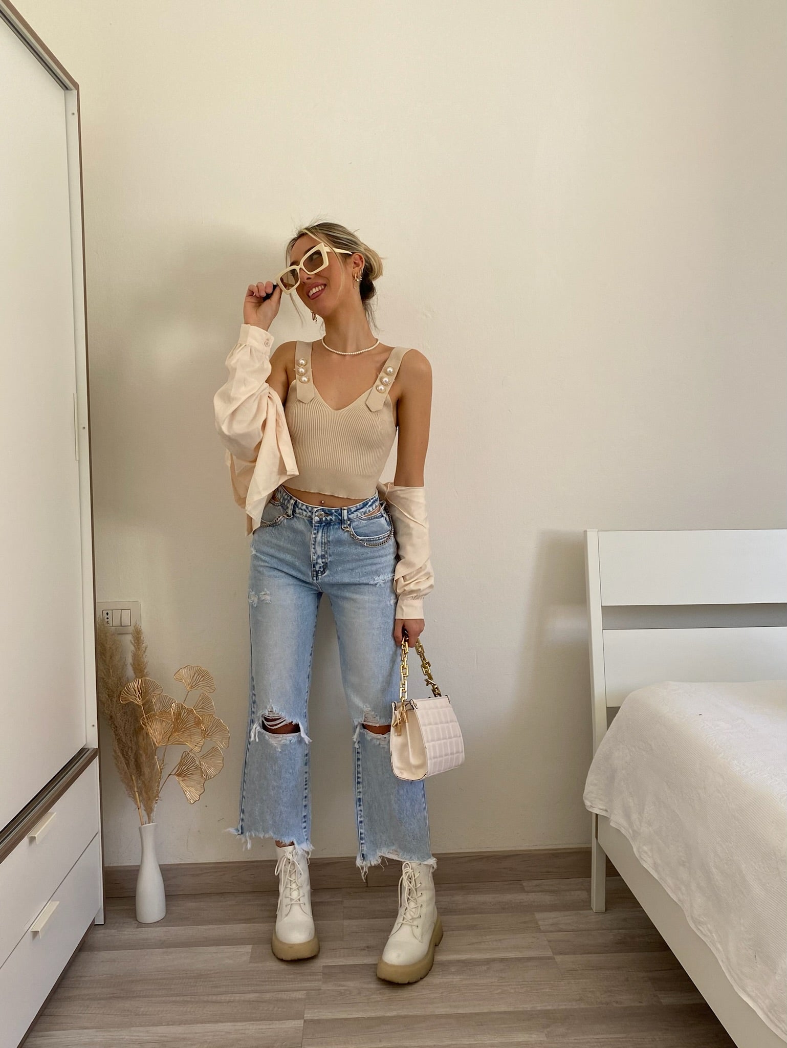 Top più camicia beige