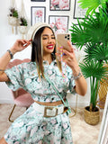 Completo Short e Giacca base Verdeacqua a fiori