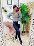Maglione con scollo a u con perle grigio