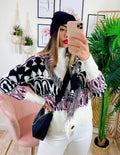 Cardigan Corto Rosa con frange e bottoni