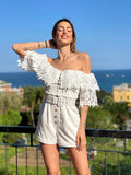 Tutina bianca scollo a barchetta e pizzo