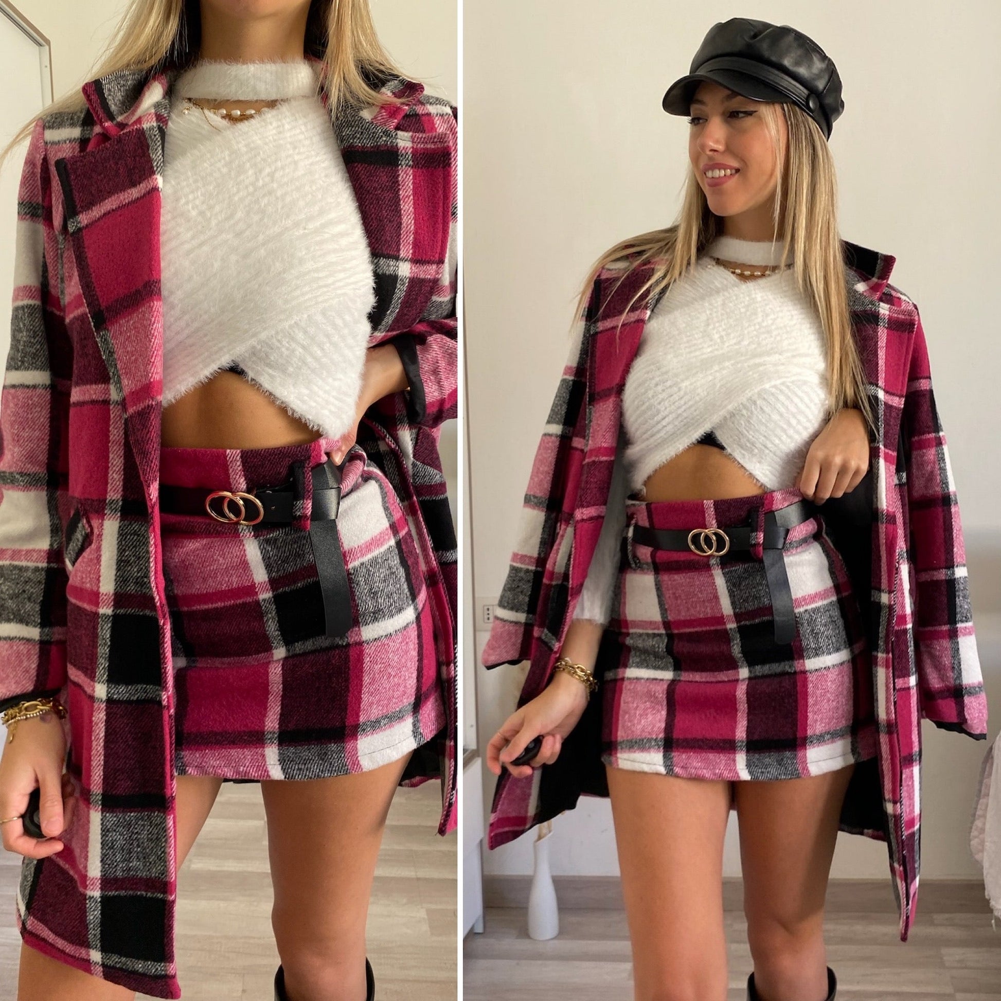 Gonna in tweed Fuxia nero