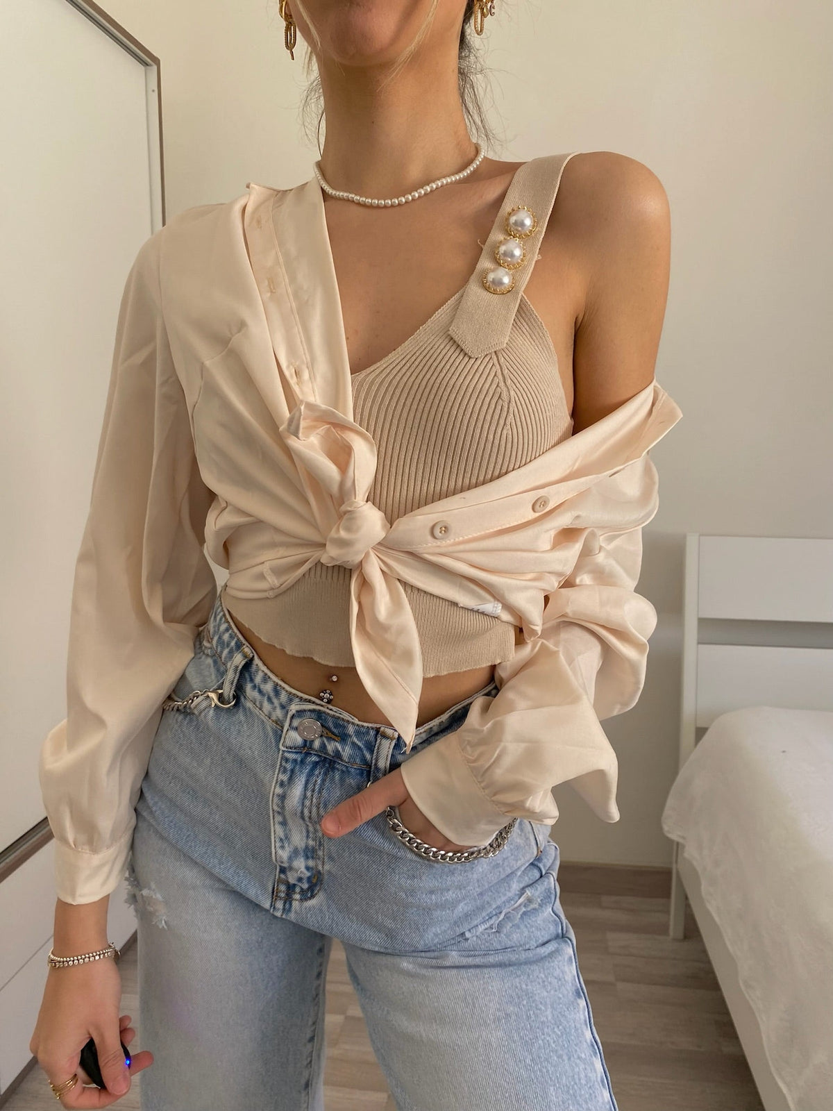 Top più camicia beige