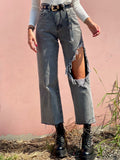 Jeans con maxi spacco grigio